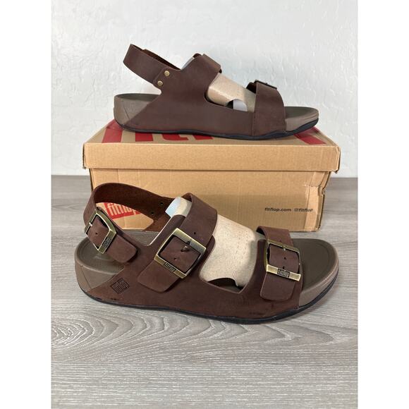 Fitflop Gogh Moc Men’s Buckle Leather Back Strap Sandals Size 12.5 EU 46- NIB - Picture 1 of 8